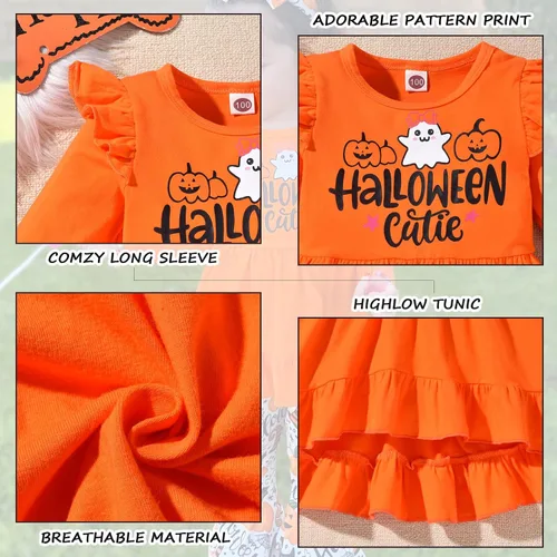 Vista 4 de HINTINA Conjunto de ropa de manga larga con volantes para niña pequeña, con estampado floral, para otoño e invierno