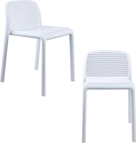 Vista 10 de CozyBlock Punch - Silla de comedor apilable perforada para interior y exterior, juego de 2 unidades (gris oscuro)