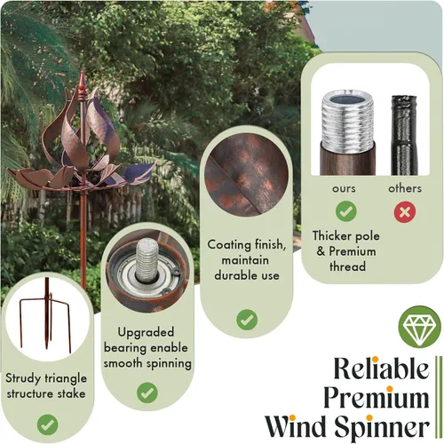 Vista 3 de Molinillos de viento de tulipanes para exteriores, molinos de viento de metal grandes para patio jardín con estaca de tierra, molino de viento