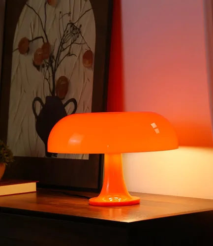 Vista 6 de Lámpara de hongo naranja Anykonio, lámpara de mesa moderna de mediados de siglo para dormitorio, lámparas pequeñas de mesita de noche decorativas