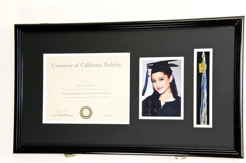 Vista 18 de Marco de diploma de graduación personalizado con borla, tapa de fotos grabado, vitrina para certificado de 11 x 8.5 pulgadas con colores Acabado