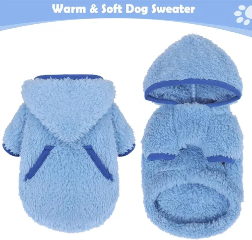 Vista 6 de Suéter con capucha de forro polar para perros pequeños, hembras y machos, ropa cálida de invierno para cachorros, Chihuahua Teacup, Yorkie, suave