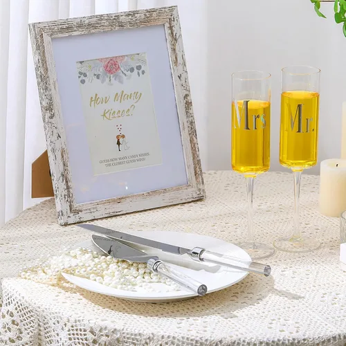 Vista 4 de Boao Juego de 4 flautas para tostadas de boda y servidor de tartas, suministros de recepción de boda, cilindro, copas de champán, cuchillo para Claro