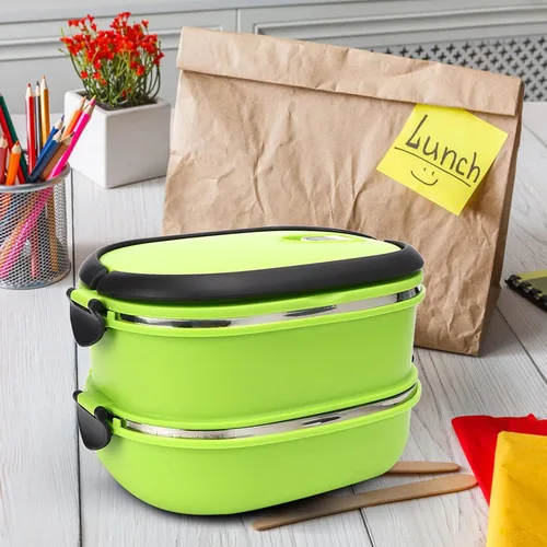 Vista 4 de Contenedor de almuerzo Bento, lonchera térmica de acero inoxidable con aislamiento portátil, lonchera Bento para adultos, contenedor portátil