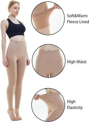 Vista 6 de Leggings con forro polar para mujer, leggings cálidos de invierno gruesos de cintura alta