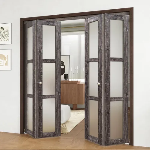 Vista 20 de BARNER HOME Puerta plegable, puerta de armario de cristal transparente de 3 lites, para apertura de 48 x 80 pulgadas, puertas plegables con kits