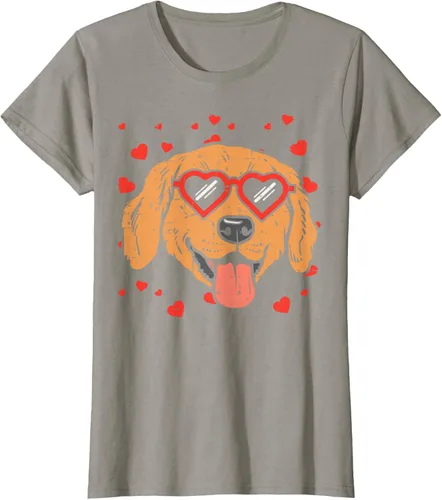 Vista 54 de Golden Retriever cara corazón gafas día de San Valentín perro regalo camiseta Negro