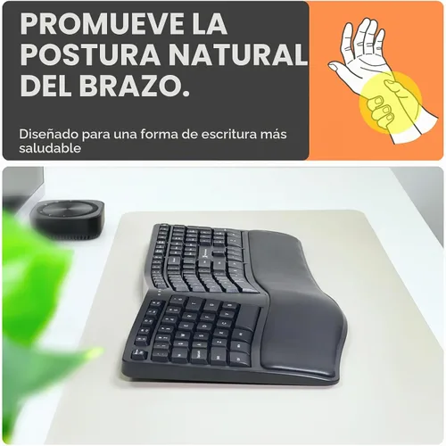 Vista 3 de X9 Teclado ergonómico inalámbrico con reposamuñecas - Tu comodidad importa - Teclado ergonómico recargable de tamaño completo 2.4G inalámbrico