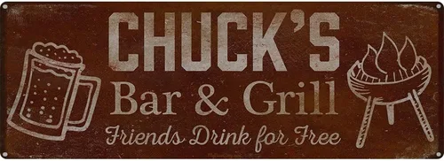 Vista 25 de Adam's Bar and Grill Friends Drink for Free, cartel de aluminio de 5.75 x 15.5 pulgadas, accesorios personalizados para bar y decoración de pared