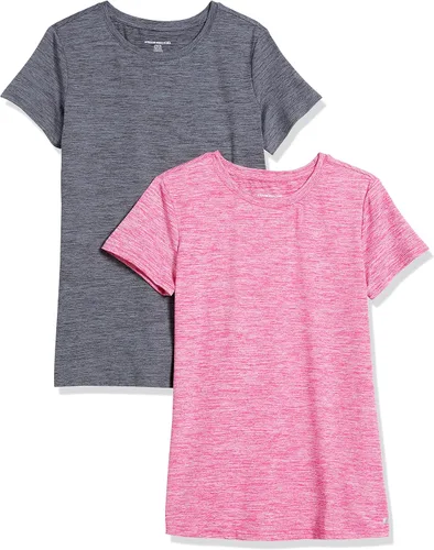 Vista 132 de Amazon Essentials Camiseta de manga corta con cuello redondo para mujer, de secado rápido, para entrenamiento, gimnasio, paquete múltiple