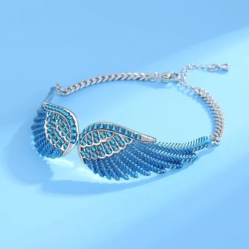 Vista 6 de Pulseras de alas angulares para mujer, pulsera de cadena ajustable chapada en plata, brazalete de ala de ángel para mujer, cumpleaños, Navidad, día