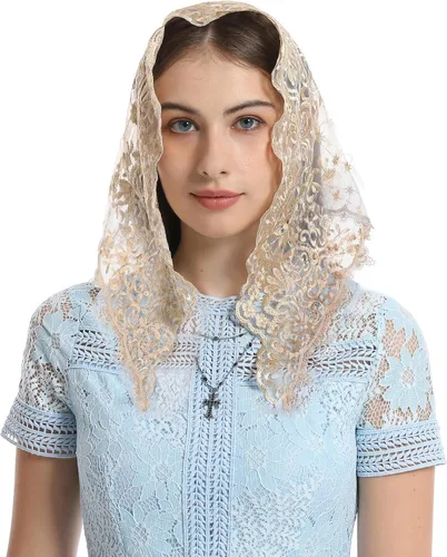Vista 2 de Velo de capilla triangular pequeño velos de mantilla de encaje de inspiración vintage para iglesia Latina Mass Católica Bufanda para la cabeza