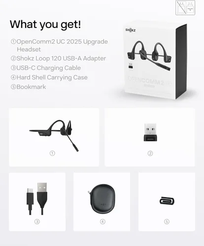 Vista 10 de SHOKZ OpenComm2 UC 2025 - Auriculares inalámbricos para computadora de oreja abierta con micrófono Boom, auriculares estéreo Bluetooth de conducción