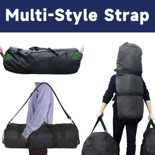 Vista 7 de Arxus Bolsa de lona extra grande para equipaje de viaje, deporte y campamento con correa para el hombro, Negro