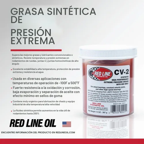 Vista 3 de Red Line 80401 Cartucho de grasa sintética CV-2 de alto rendimiento con moly rojo, tarro de 14 onzas