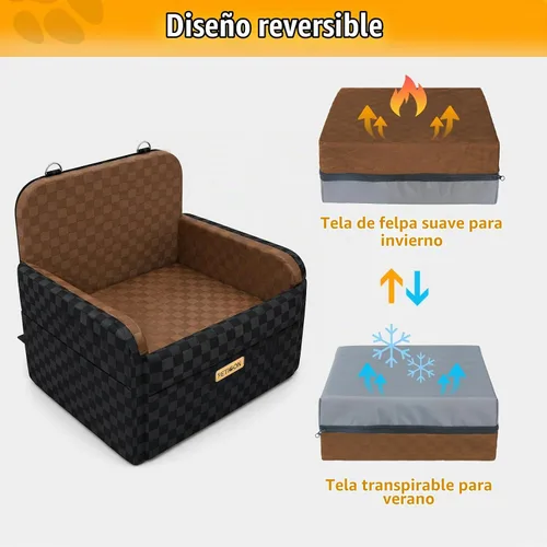 Vista 6 de PETICON Asiento de coche impermeable para perros pequeños y medianos Marrón