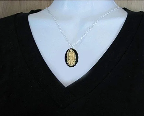 Vista 2 de Our Lady of Guadalupe Cameo Necklace, 25x18mm, Religious Pendant