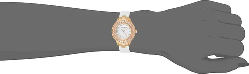 Vista 4 de Akribos XXIV - Reloj baguette de cristal para mujer, 12 marcadores de hora de cristal genuino en la esfera de nácar y pulsera de cerámica - AK781
