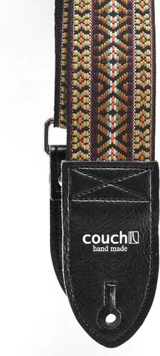 Vista 4 de Correa de guitarra bohemia de tejido hippie de los años 70 con cinturón de seguridad reciclado, fabricado en Estados Unidos por Couch Guitar Straps