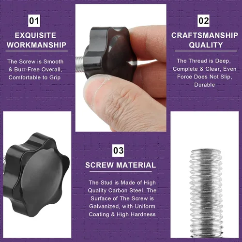 Vista 3 de 6 Piezas de Pomo de Estrella Roscado de M4 x 20mm, Manija de Perilla de Sujeción en Forma de Hexágono de Plástico para Reemplazo de Base de Paraguas
