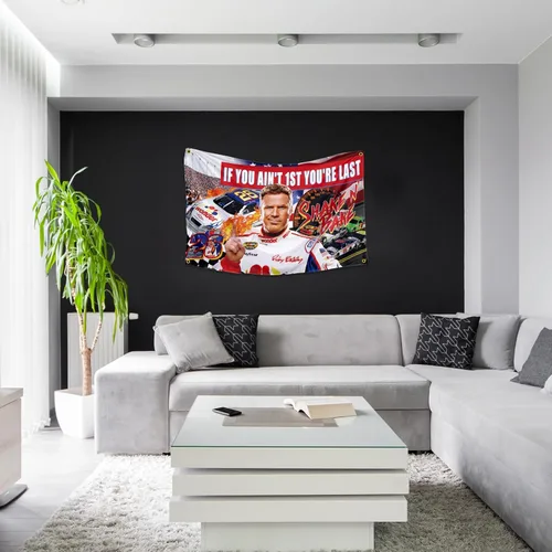 Vista 7 de Bandera de Ricky Bobby con texto en inglés "If You Ain't 1st First You're Last - Bandera de Talladega Nights, Ricky Bobby, póster divertido de 3 x 5