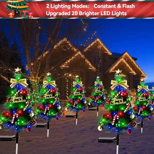 Vista 6 de Luces solares para árbol de Navidad al aire libre, impermeables, 2 unidades, decoraciones de Navidad, luces de árbol de Navidad, decoración