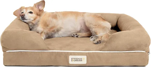Vista 15 de Friends Forever - Cama ortopédica para perros medianos, cama de espuma viscoelástica impermeable para perros M con funda extraíble y lavable, gris