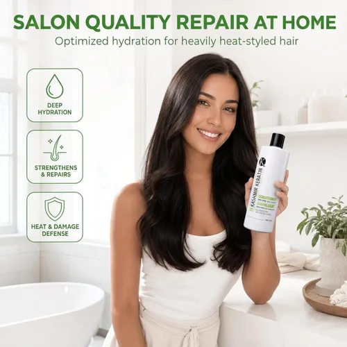 Vista 3 de Kashmir Keratin Acondicionador enriquecido sin sulfatos parabenos para todo tipo de cabello, nueva presentación (16 onzas líquidas)