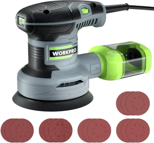 Vista 9 de WORKPRO Lijadora de detalles, lijadora eléctrica compacta de 13,000 OPM con colector de polvo, lijadora eléctrica de 1.6 amperios con 15 piezas