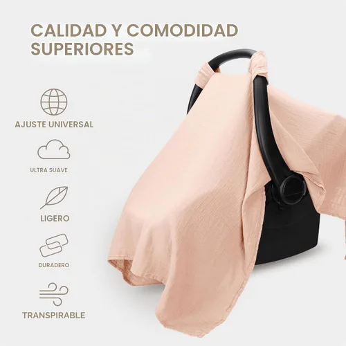 Vista 3 de Comfy Cubs Funda para Asiento de Coche de Bebé - Mezcla Suave y Transpirable de Rayón de Bambú y Algodón Muselina - Toldo Ligero para Protección