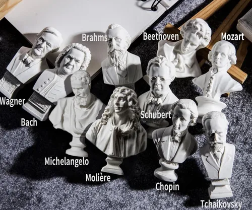 Vista 4 de Music Composers - Juego de 10 figuras de resina de escultura de artista famoso barroco a romántico, figuras coleccionables, réplica de estatua