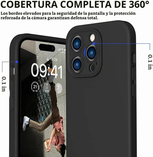 Vista 5 de CellEver Funda de silicona resistente para iPhone 14 Pro [protección de cámara] [revestimiento antiaceite] protección militar contra caídas Negro