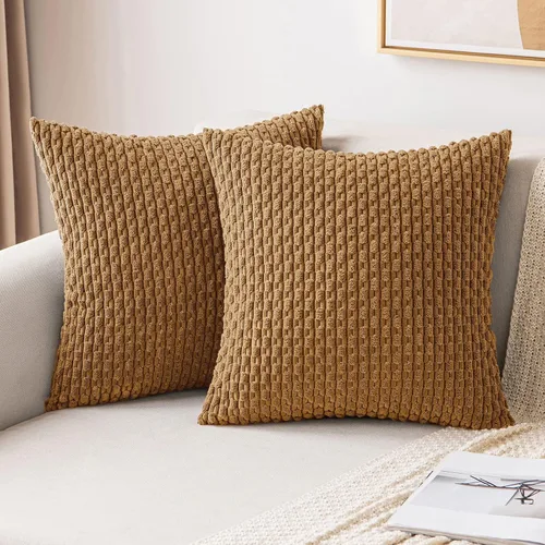 Vista 20 de MIULEE - Juego de 2 fundas decorativas cuadradas para cojines, de pana suave y con estilo campestre bohemio a rayas para decorar hogar, sofá, cama