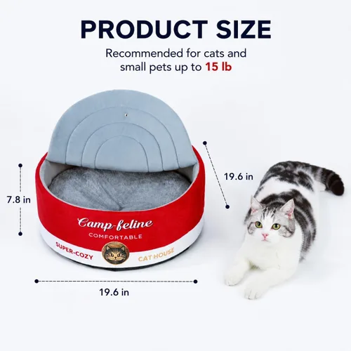 Vista 6 de PECHVINO Cama para gatos en forma de lata con funda de privacidad, cómodo cojín para gatos y perros pequeños