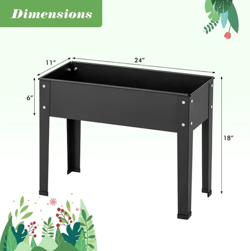 Vista 9 de HAPPYGRILL Cama de jardín elevada, maceta elevada de 18 pulgadas con patas, orificio de drenaje, diseño de dobladillo, caja de jardín de metal