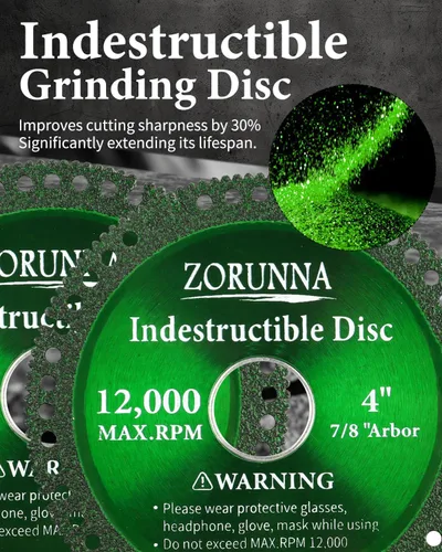 Vista 3 de ZORUNNA Paquete de 3 discos indestructibles de 4 pulgadas para amoladora, disco indestructible para amoladora angular de 7/8 pulgadas, discos