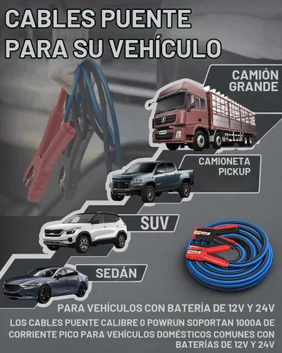Vista 5 de Powrun Cables de puente P025 para batería de automóvil de 12/24 V, cables de refuerzo de servicio pesado de 1000 A con bolsa de transporte, kit