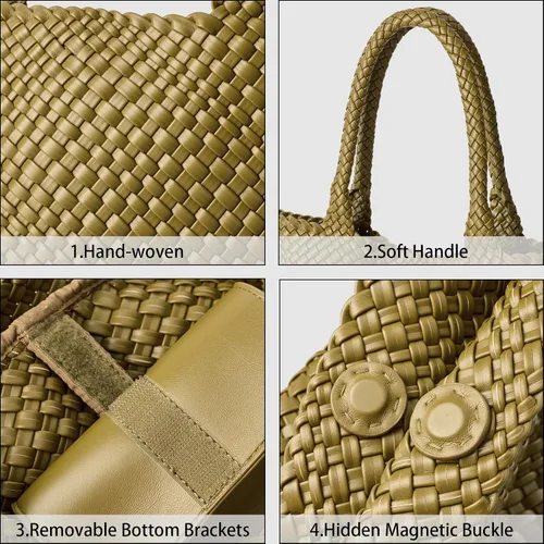 Vista 6 de Bolso de hombro tejido para mujer, asa superior de moda, piel vegana suave