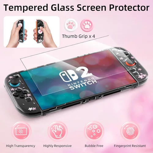 Vista 6 de BRHE Cute Travel Carrying Case for Nintendo Switch 2 (2025) Accessories Kit with Protective Cover, Glass Screen Protector, Adjustable Stand and