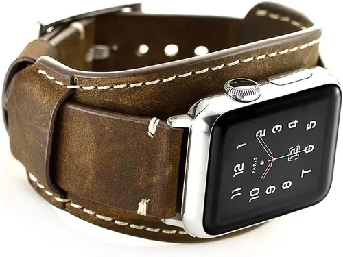 Vista 9 de Compatible con correas de Apple Watch de 1.496 pulgadas, 1.575 pulgadas, 1.614 pulgadas, correa de cuero genuino retro de caballo loco para iWatch