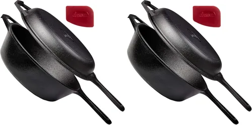 Vista 13 de Cuisinel Horno Holandés de Hierro Fundido - Olla Profunda de 5-Cuartos - Multicocina 2-en-1 Presazonada - Tapa Combinada que Funciona como Sartén