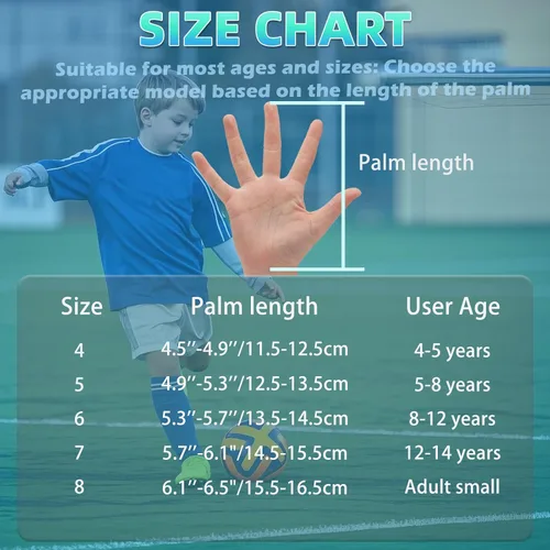 Vista 5 de Guantes de portero de fútbol para jóvenes y niños, guantes de portero con palmas de súper agarre, guantes de fútbol antideslizantes, protección