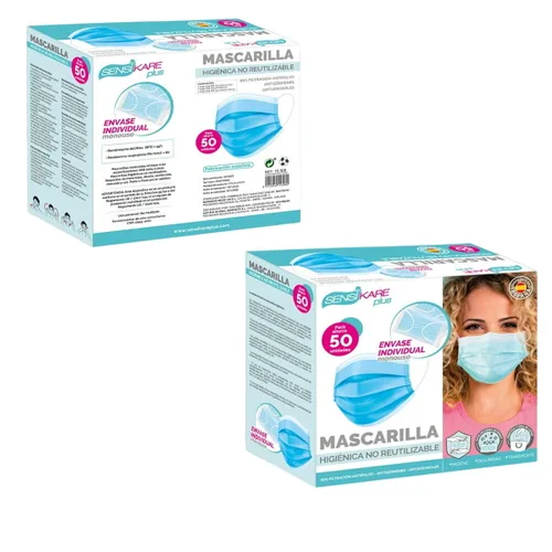 Vista 10 de Caja de mascarillas higiénicas SensiKare 50 Piezas (12 Unidades)
