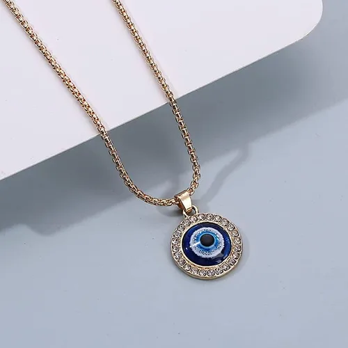 Vista 2 de Caiyao Collar con colgante de corazón de Disc Hamsa con dije de ojo contra el mal de ojo emo, collar de cadena de cristal con diamantes de imitación