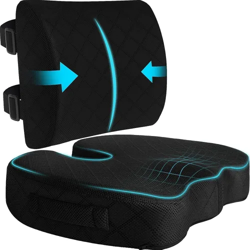 Vista 9 de Cojín de Espalda y Asiento, Cojines de Asiento de Coche y Silla de Oficina, Almohada de Respaldo Lumbar de Espuma Viscoelástica Transpirable, Cojín