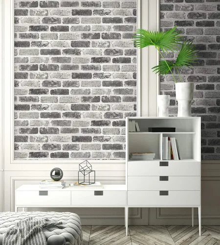 Vista 5 de NextWall Papel tapiz autoadhesivo de ladrillo sintético lavado (gris)