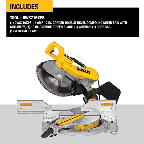 Vista 16 de DEWALT Sierra ingletadora, 12 pulgadas, doble bisel, compuesto, línea de corte XPS, 15 amperios (DWS716XPS)