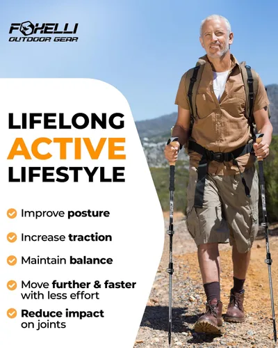 Vista 7 de Foxelli Bastones de trekking – Bastones de trekking plegables ligeros para hombres y mujeres, equilibrio perfecto y apoyo para personas mayores