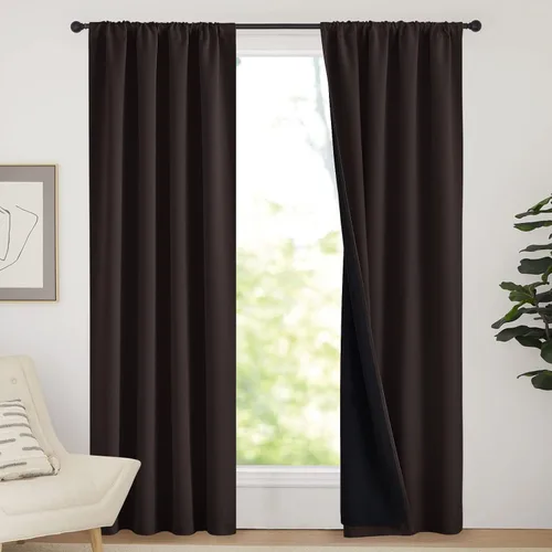 Vista 91 de NICETOWN Biscotti Beige 100% Cortinas opacas de 45" de largo para cocina, bolsillo con varilla para sótano completamente opaco, cortinas térmicas