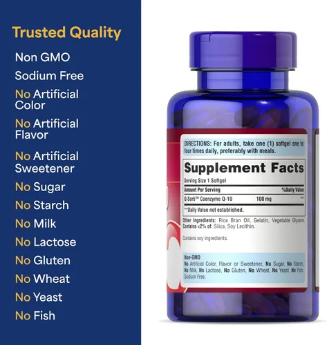 Vista 6 de Puritan's Pride Coenzima CoQ10 de 100 mg, suplemento dietético para la salud del corazón, presión arterial, salud de las encías orales y apoyo